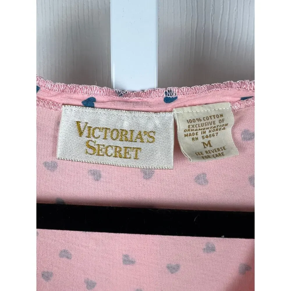 Vintage Victoria’s Secret Gold Label Pink Heart Print Sleep Tank M‎ Cotton